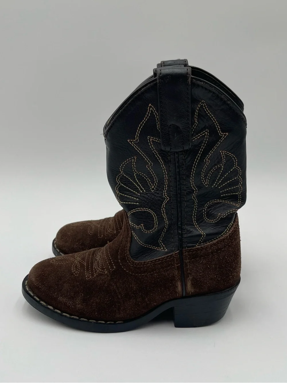 Masterson Boot Co Kids Cowboy Boots Size 9 Brown Suede Leather Western Pull On